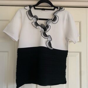 Black & White Laura Ruffle Trim Short Sleeve Top